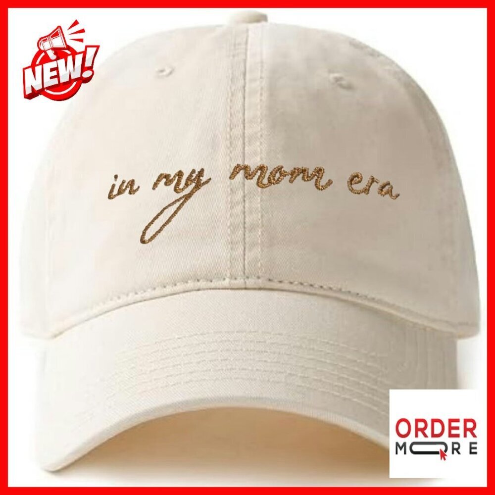 Beige Baseball Cap with Ponytail Hole, Adjustable Velcro Closure, Embroidered